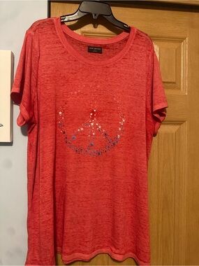 Lane Bryant Coral Red Star Peace Graphic Tee